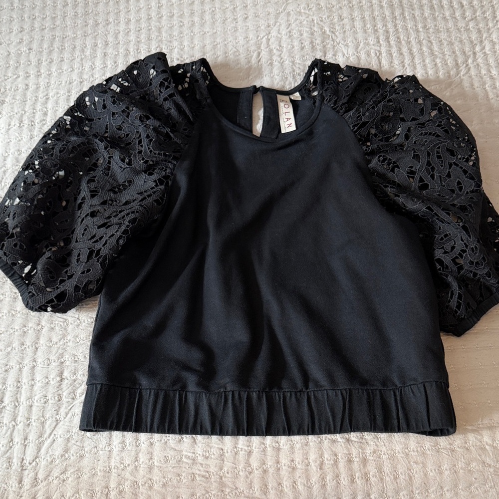 dolan Black Lace Puff Sleeve Crop Top